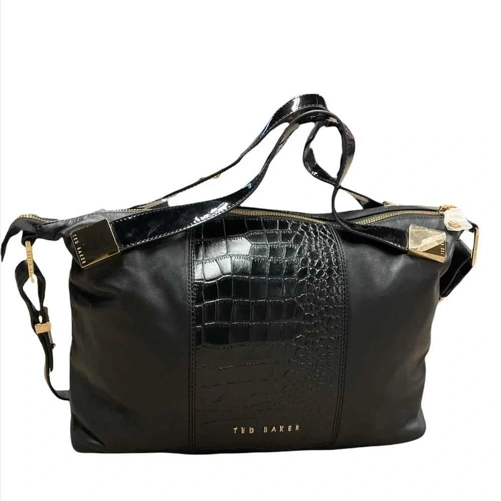 NWT Ted Baker Amelia Satchel Tote Black leather bag with gold hardware